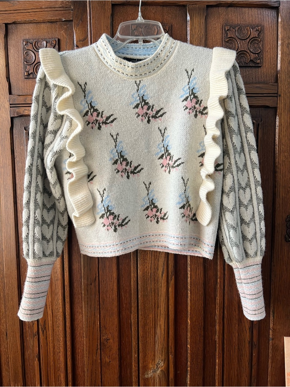 Cider Floral Ruffle Sweater Medium Cottagecore Puff Sleeve Knit
